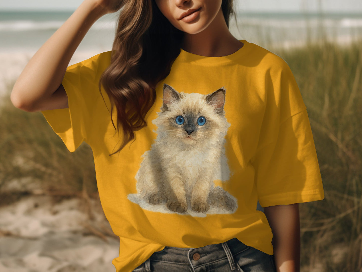 Cute Fluffy Kitten Design Casual Summer T-Shirt product