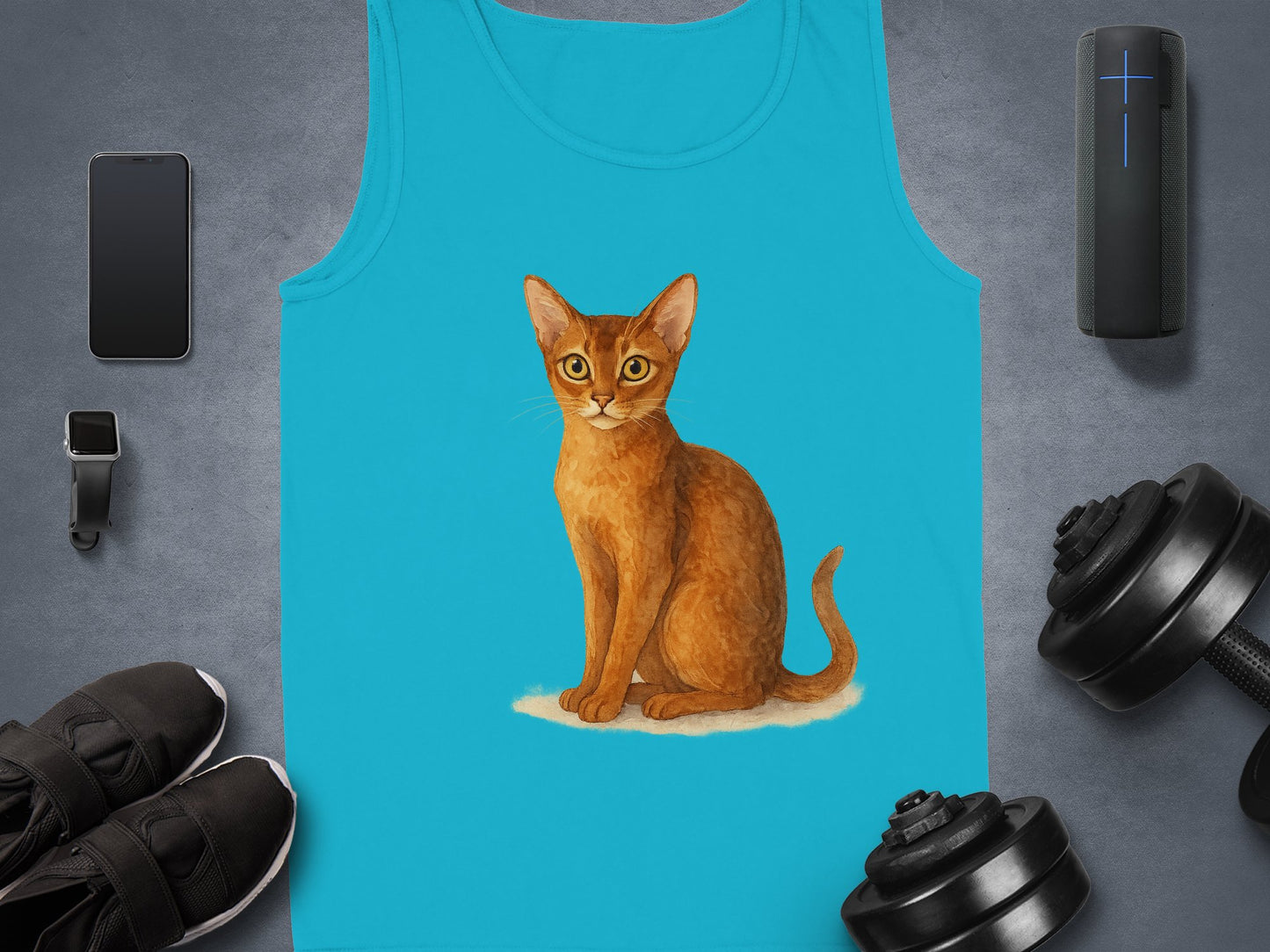 Cute Cat Print Turquoise Sleeveless Top Tank product type
