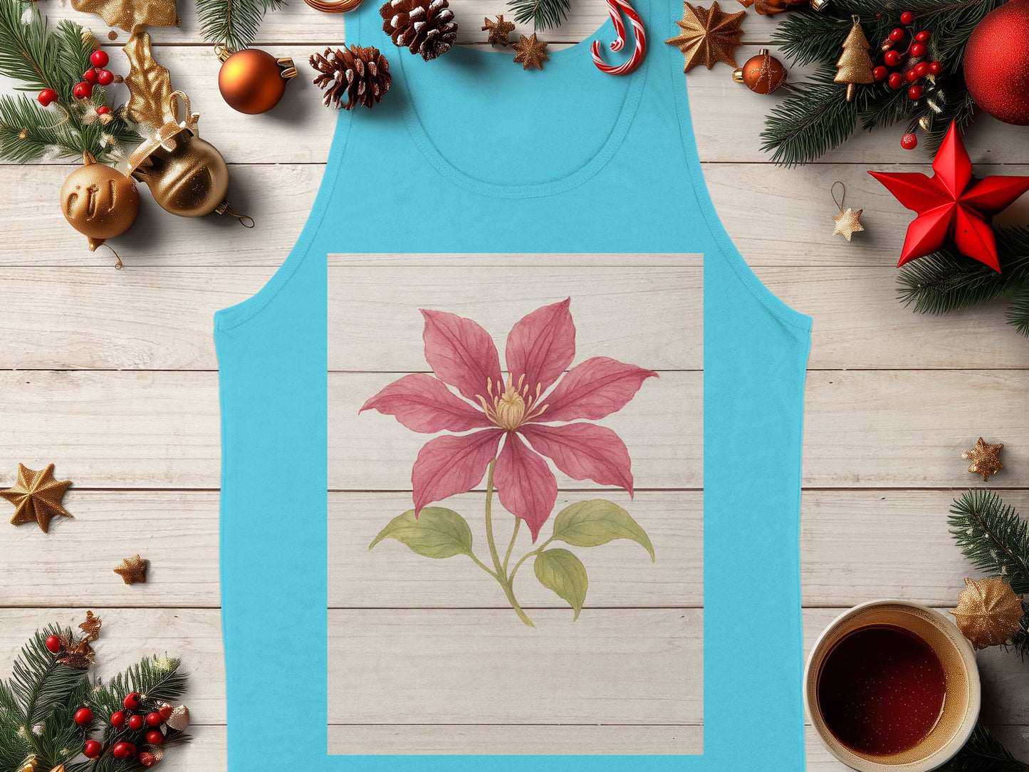 Festive Floral Art Design on Blue Tank Top product