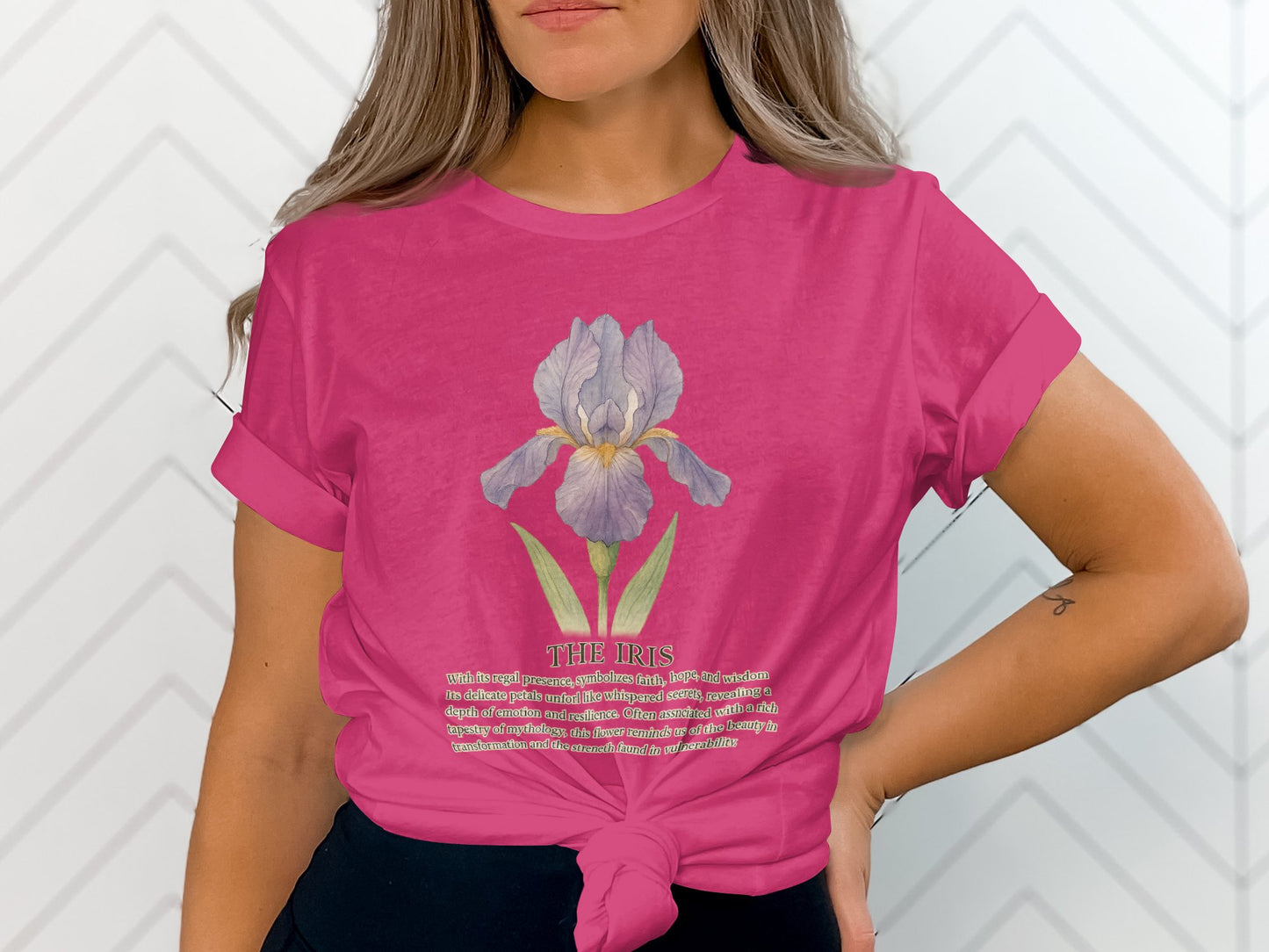 Beautiful pink floral design on casual t-shirt product