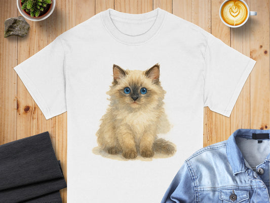 Cute Fluffy Kitten Graphic on White T-Shirt product