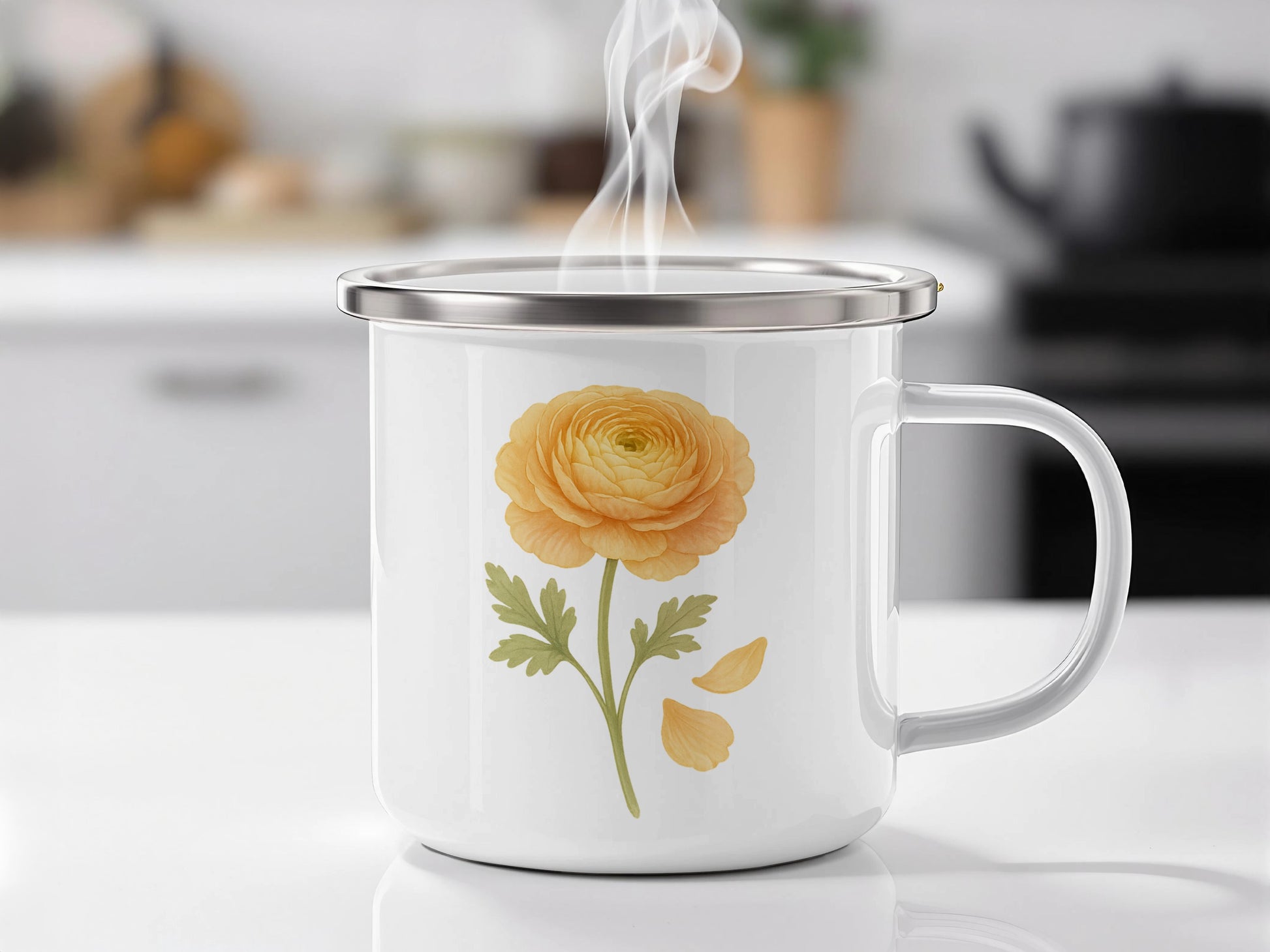 Elegant White Mug with Yellow Flower Design Mug Product