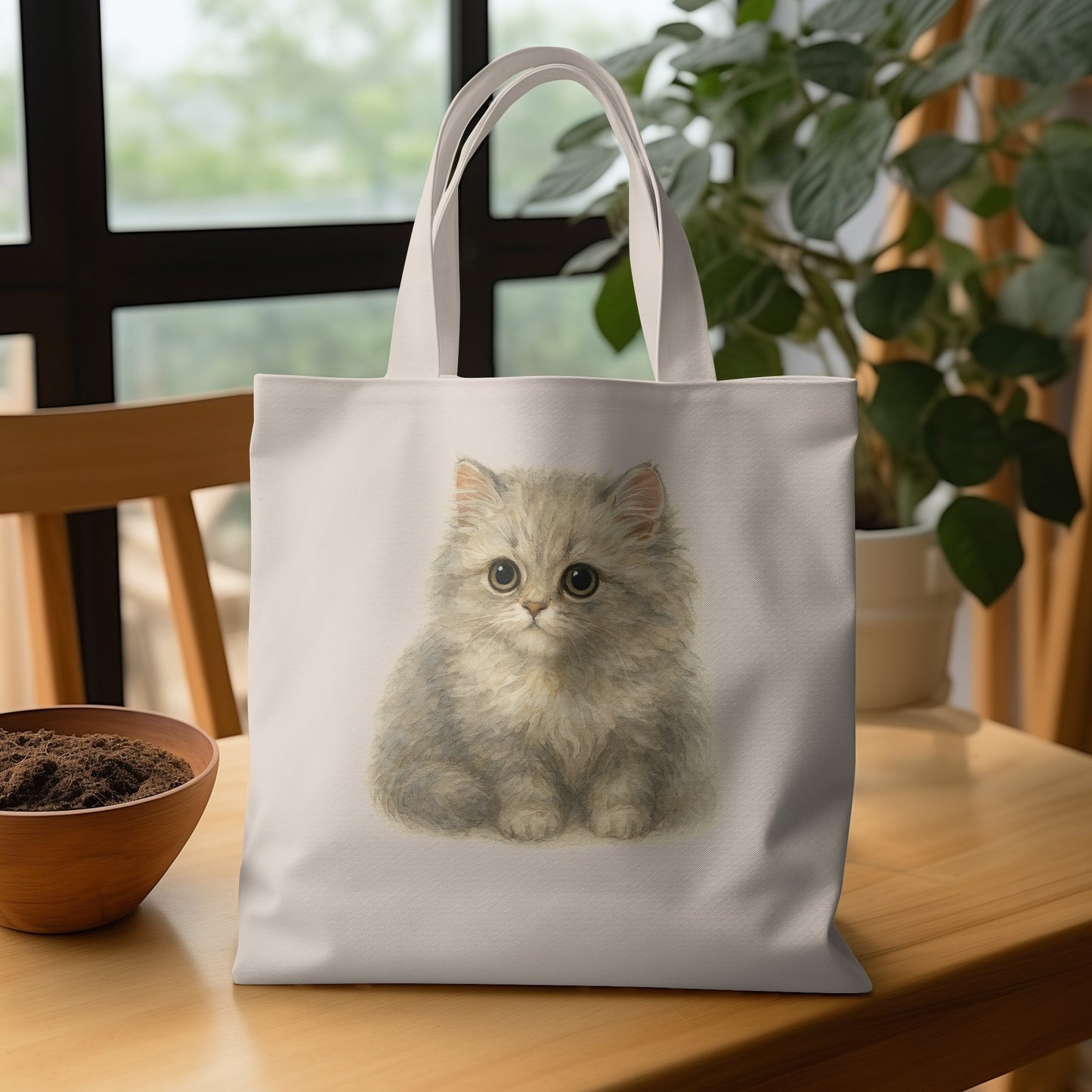 Adorable Fluffy Kitten Print White Tote Bag product