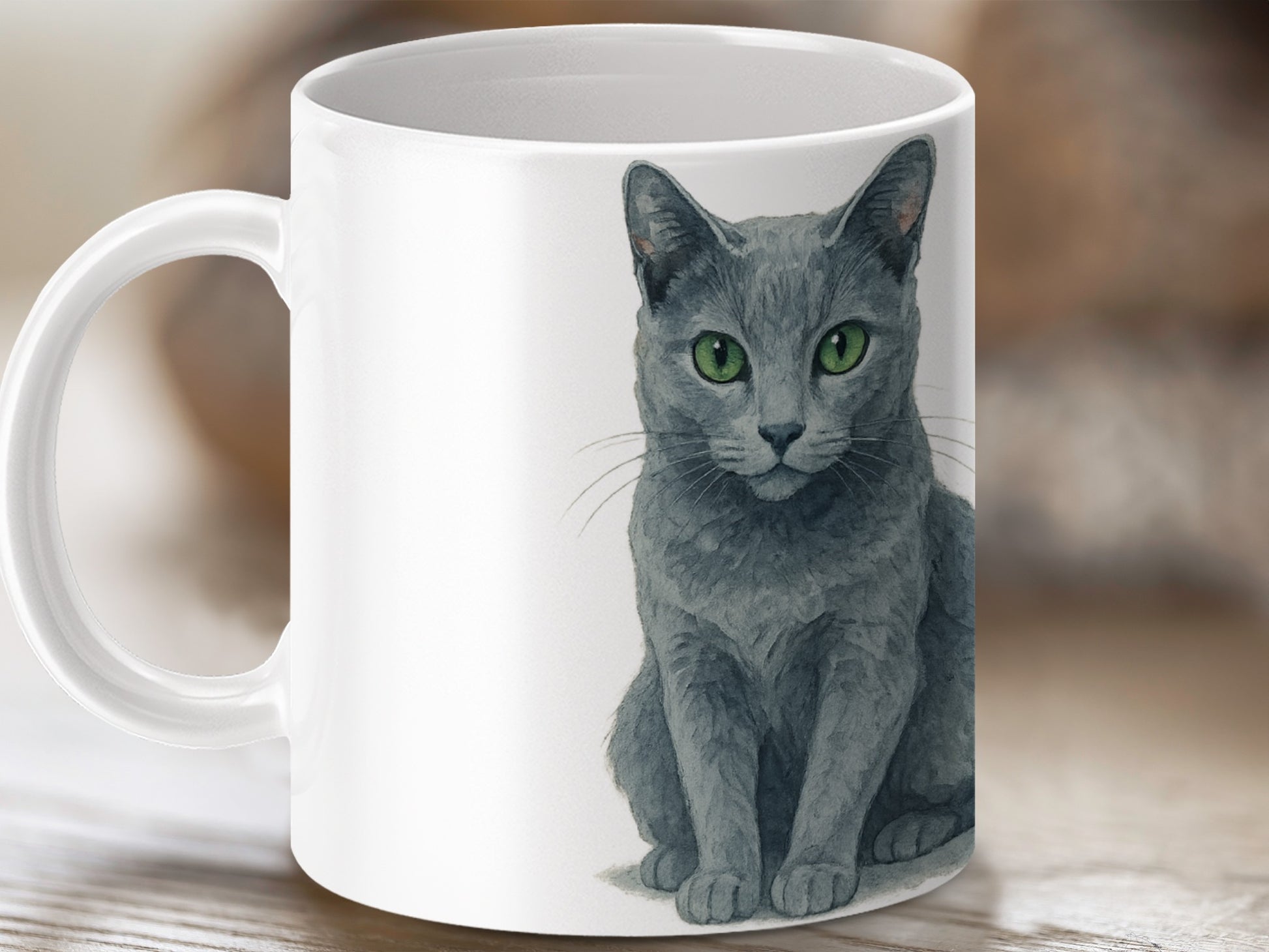 Cute Feline Art Mug with Green Eyed Cat Print product