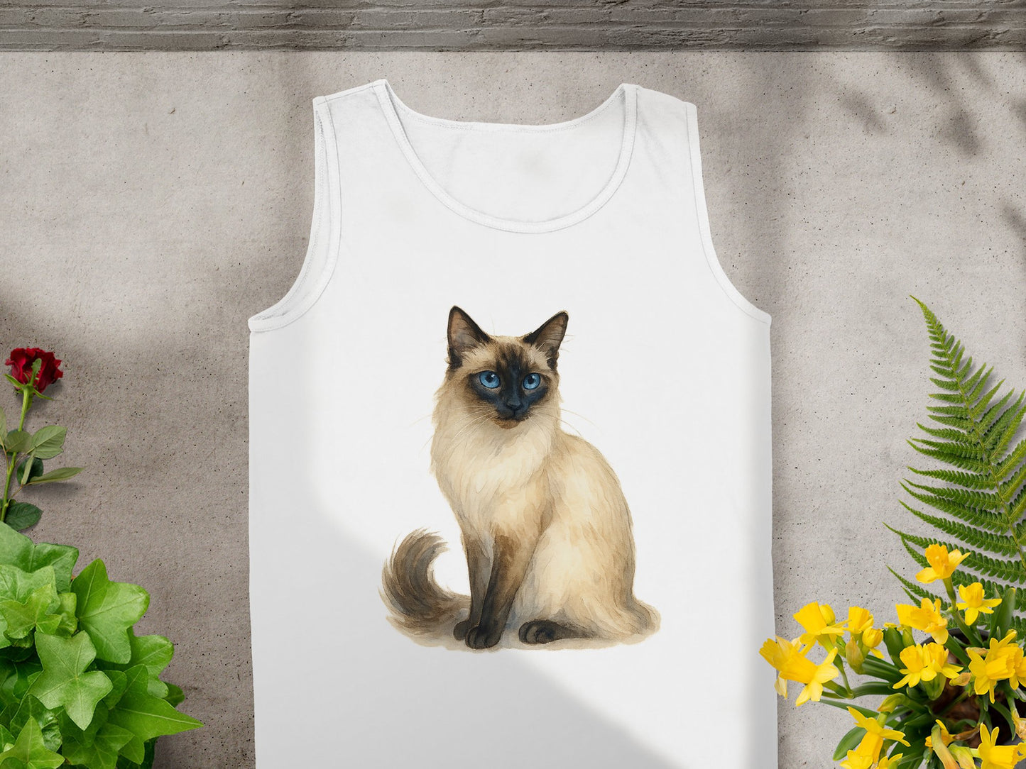 Adorable Siamese Cat Print on White Tank Top product type