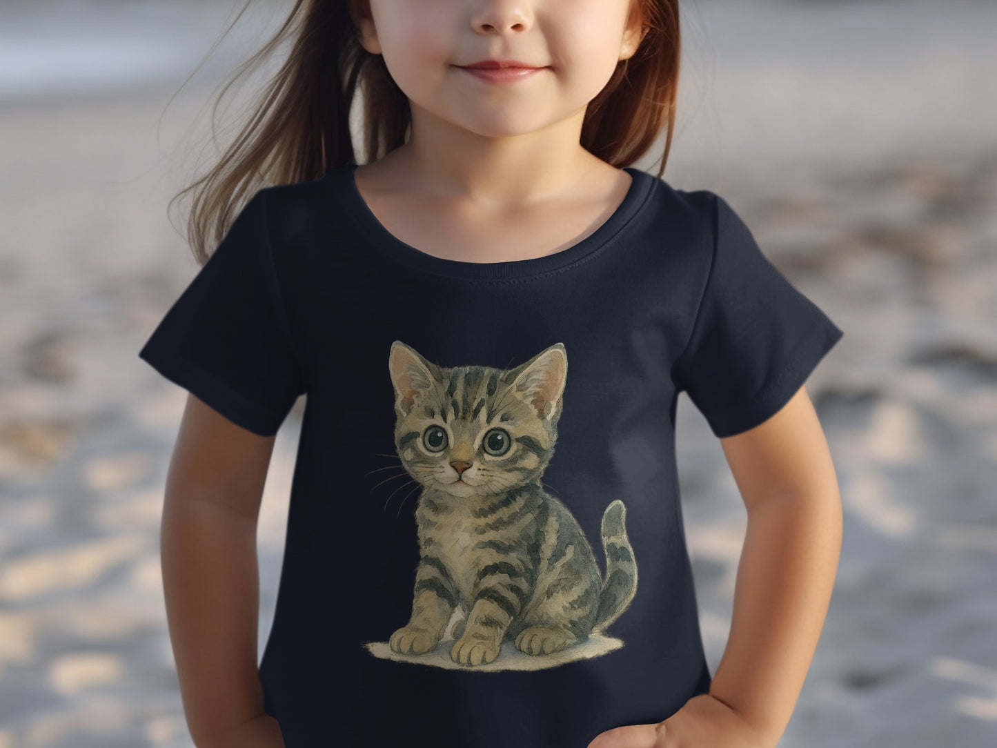 Adorable Little Girl With Cute Kitten Print Shirt product