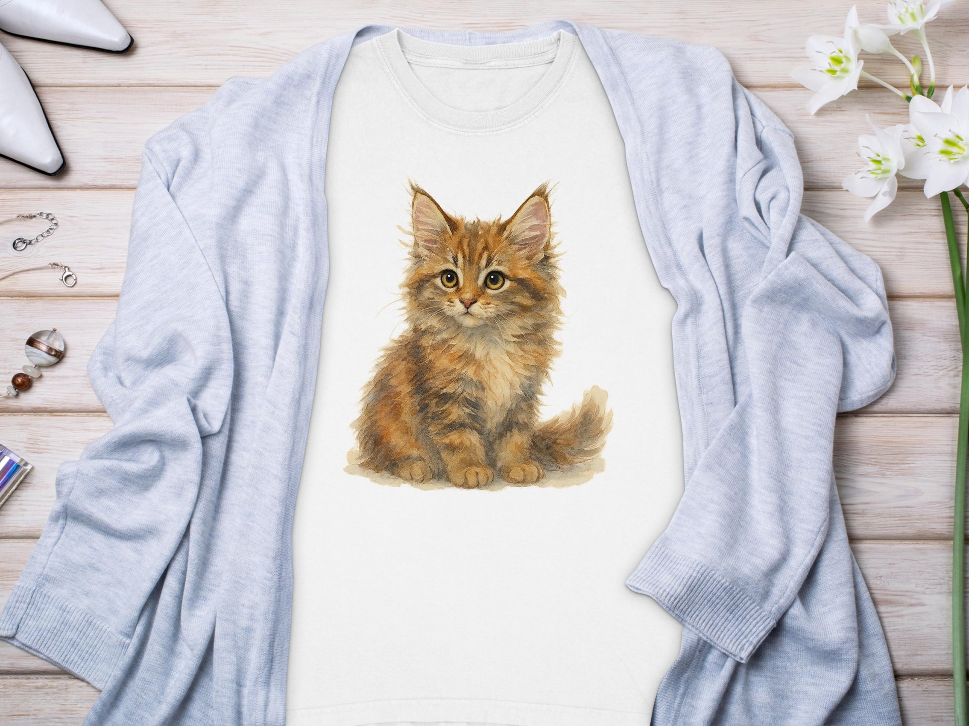 Cute Fluffy Kitten Design Womens Long Sleeve Shirt product type