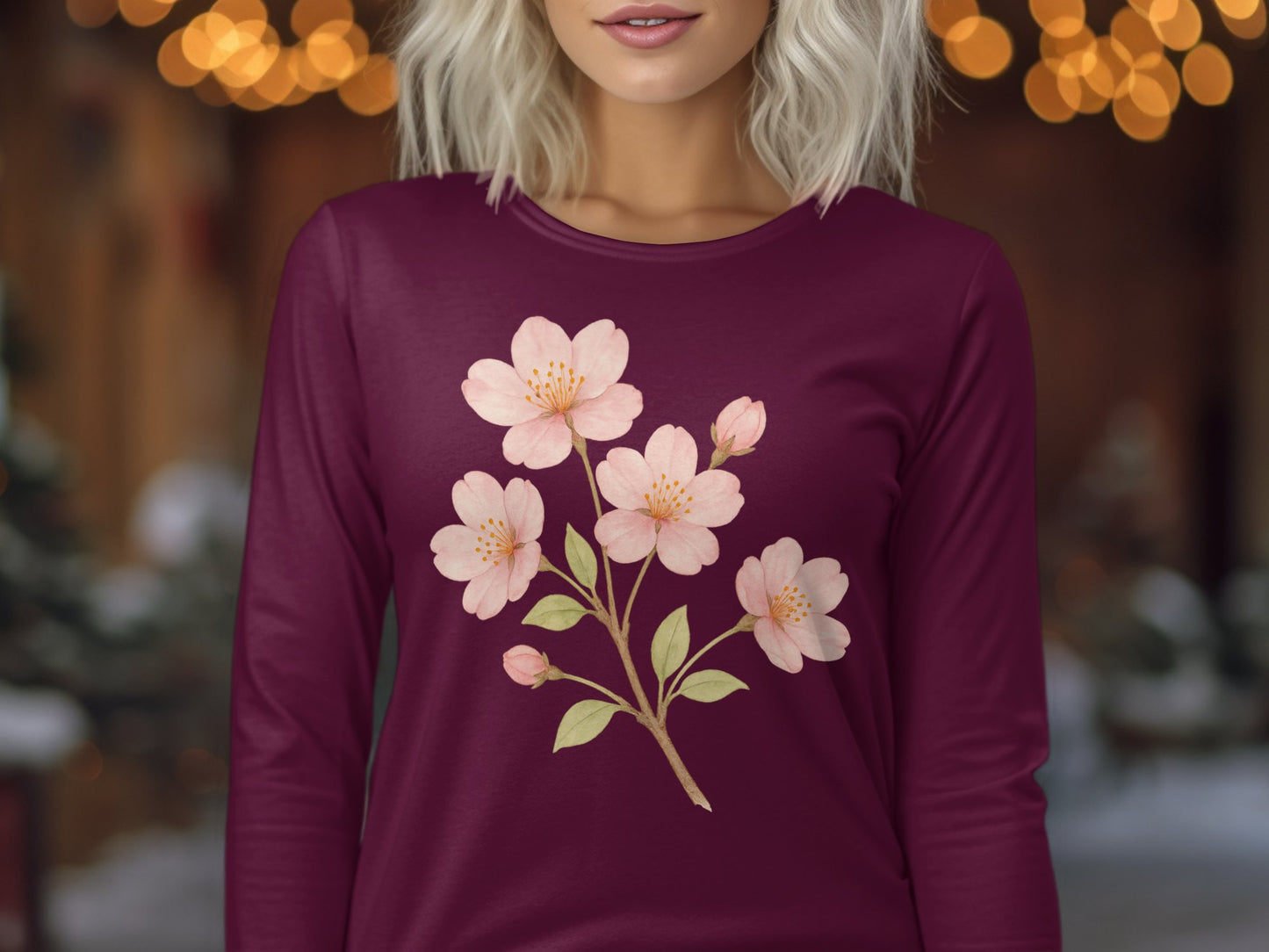 Floral Cherry Blossom Design Long Sleeve Shirt product