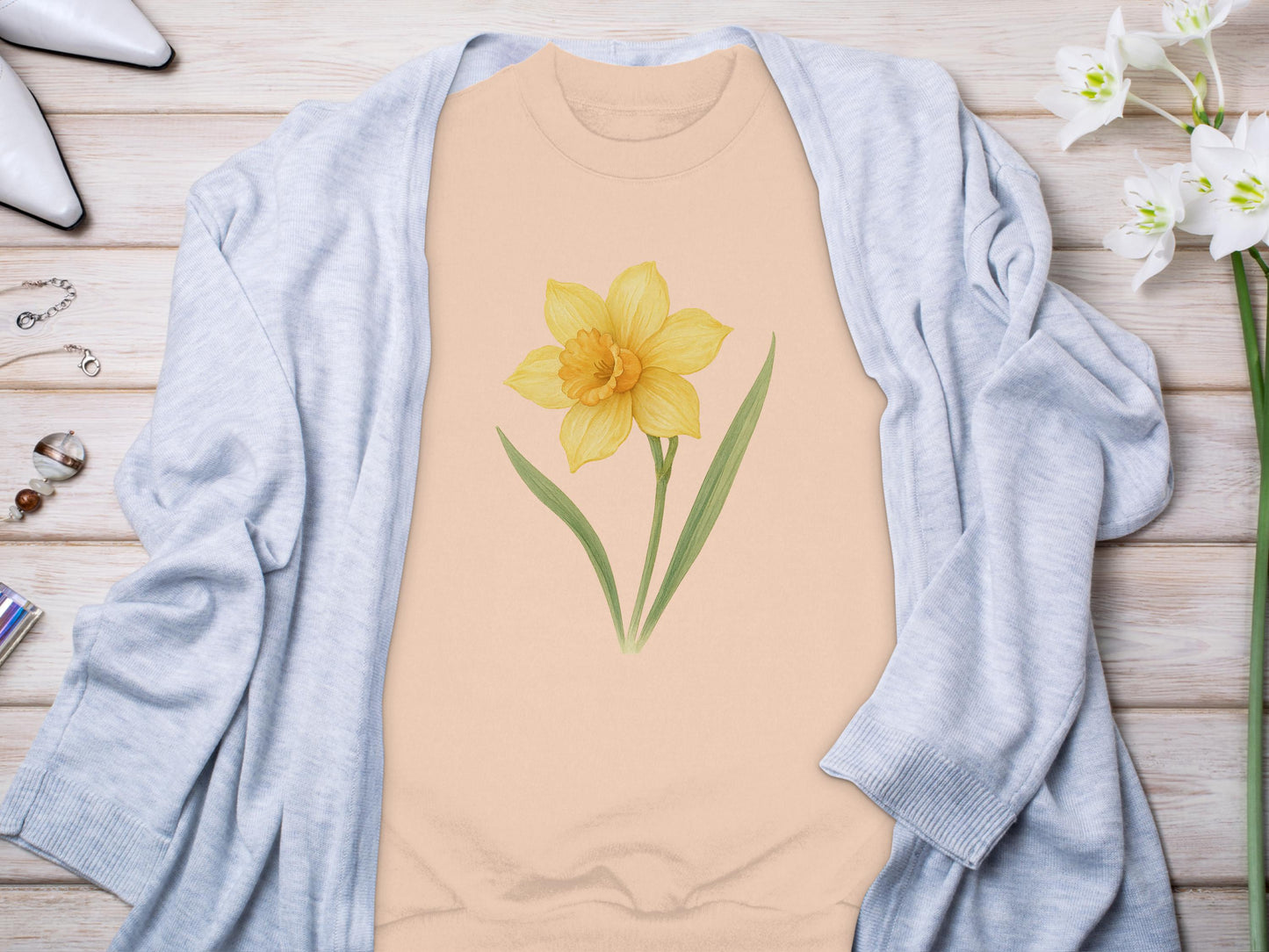 Daffodil Flower Print Beige Fashionable Casual Wear product type