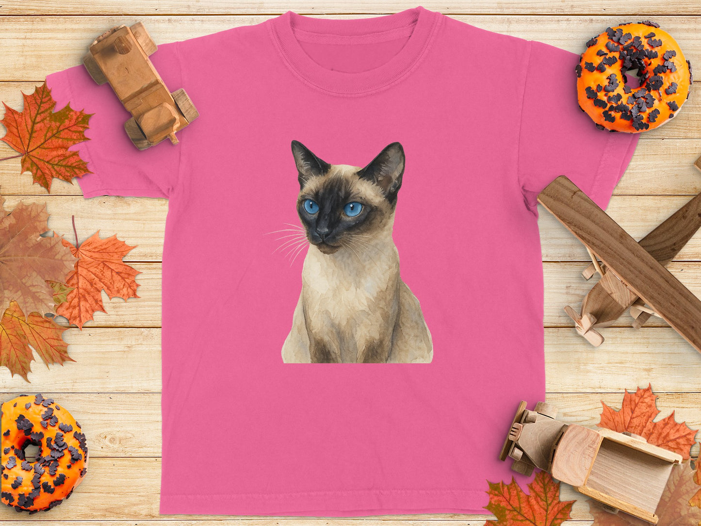 Pink T-Shirt with Blue Eyed Cat Design product type