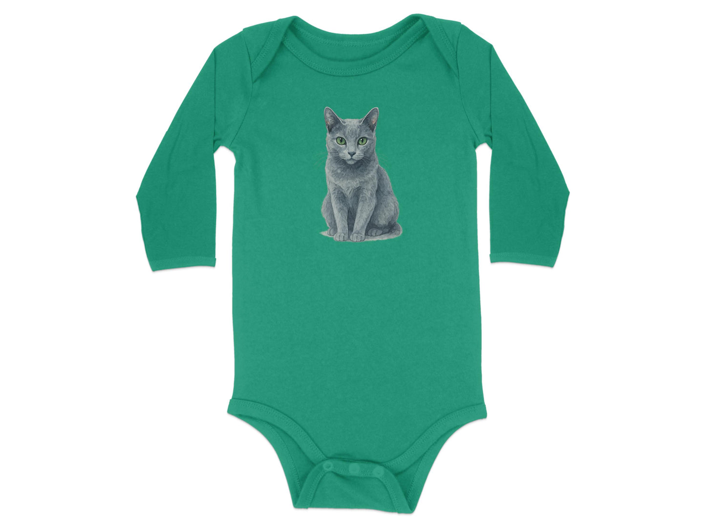 Cute Cat Graphic Teal Long Sleeve Baby Onesie product type