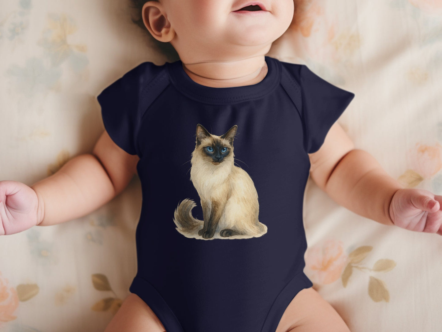 Cute Siamese Cat Print on Navy Baby Onesie product