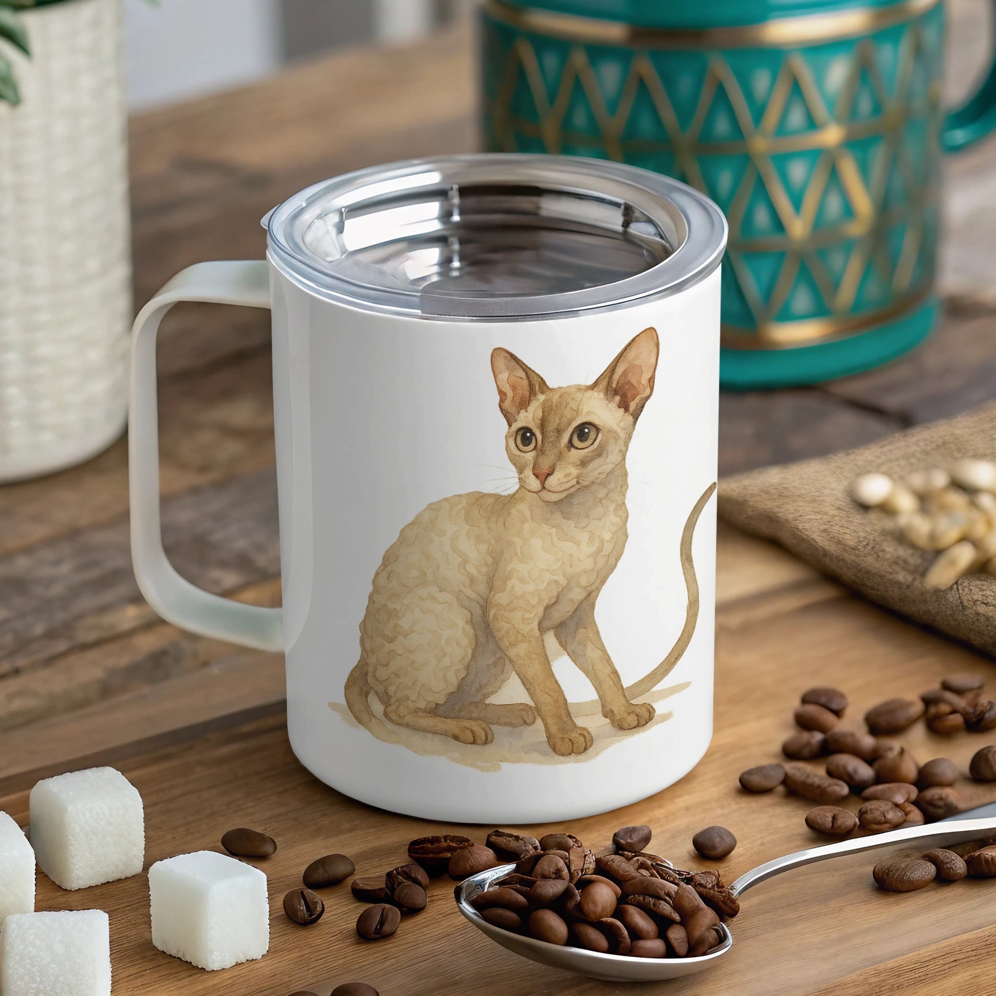 Adorable Cornish Rex Cat Design Stainless Steel Mug product