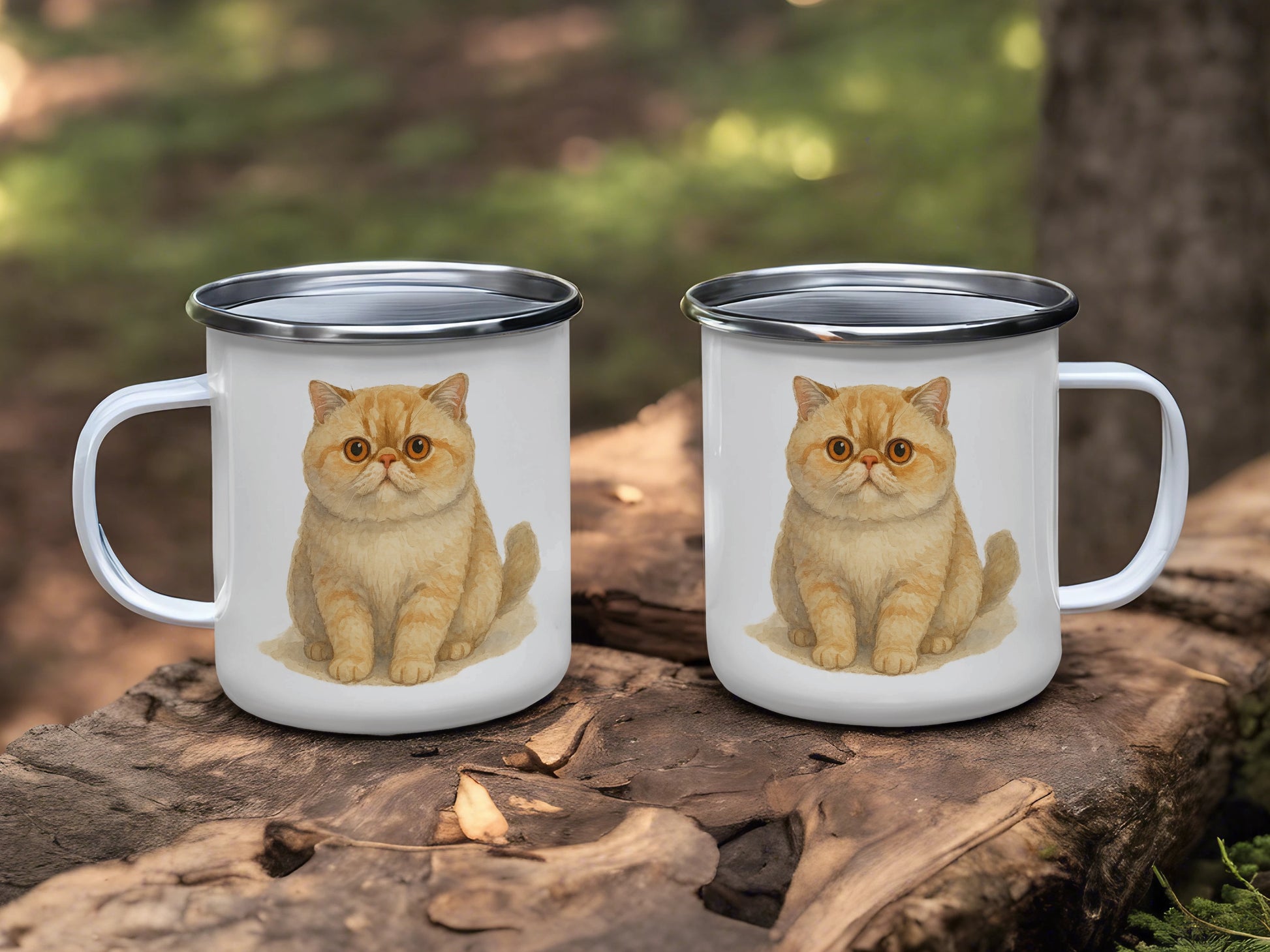 Cute Cat Illustrated White Enamel Camping Mug Two Pack product