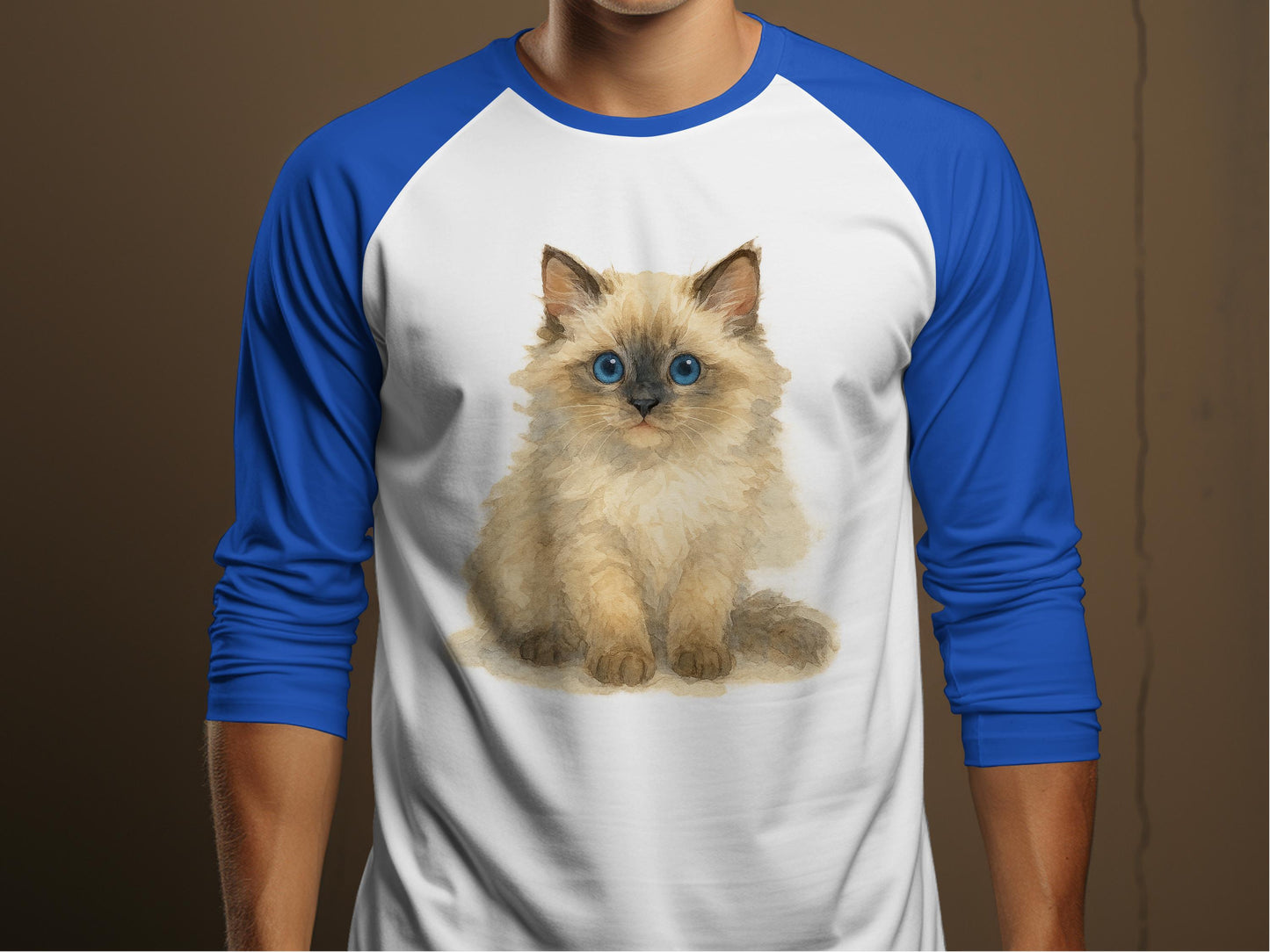 Cute Fluffy Kitten Illustration on Raglan Shirt product
