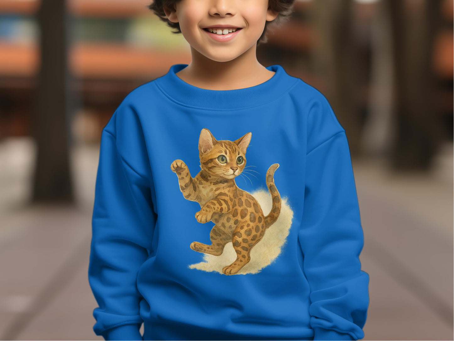 Adorable Cat Print Blue Sweatshirt for Kids product