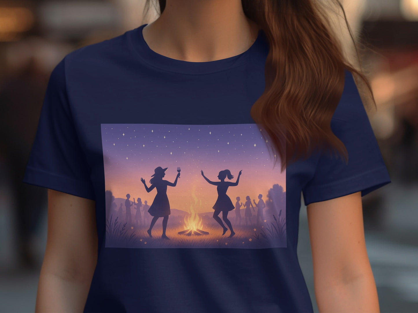 Dancing Silhouettes Design on Navy Blue T-Shirt product