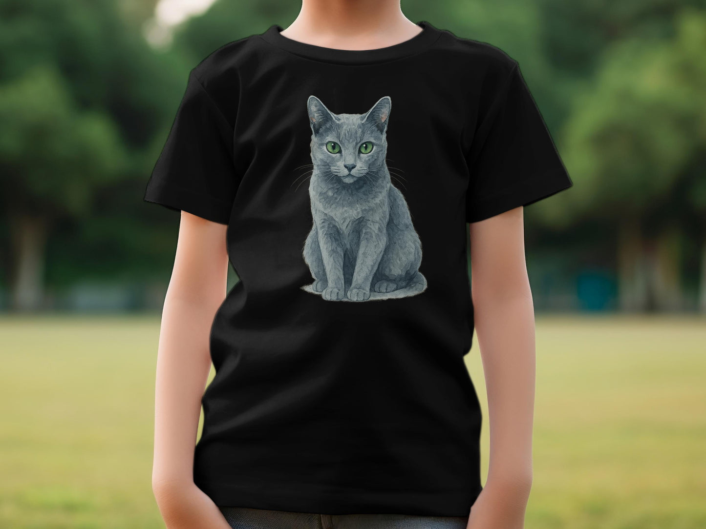 Realistic Grey Cat Design Black T-Shirt product