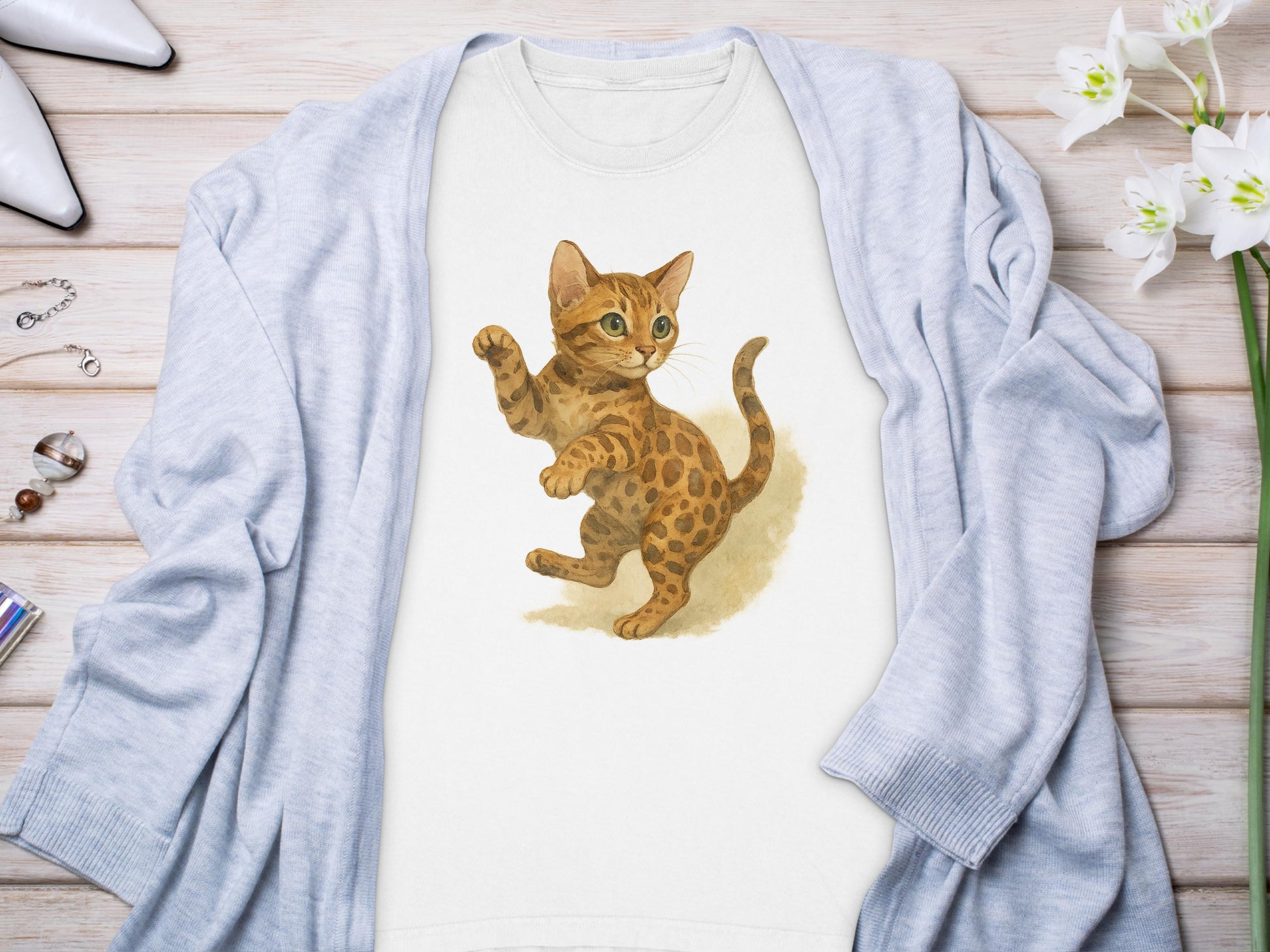 Cute Hand Painted Cat Illustration on Shirt product type