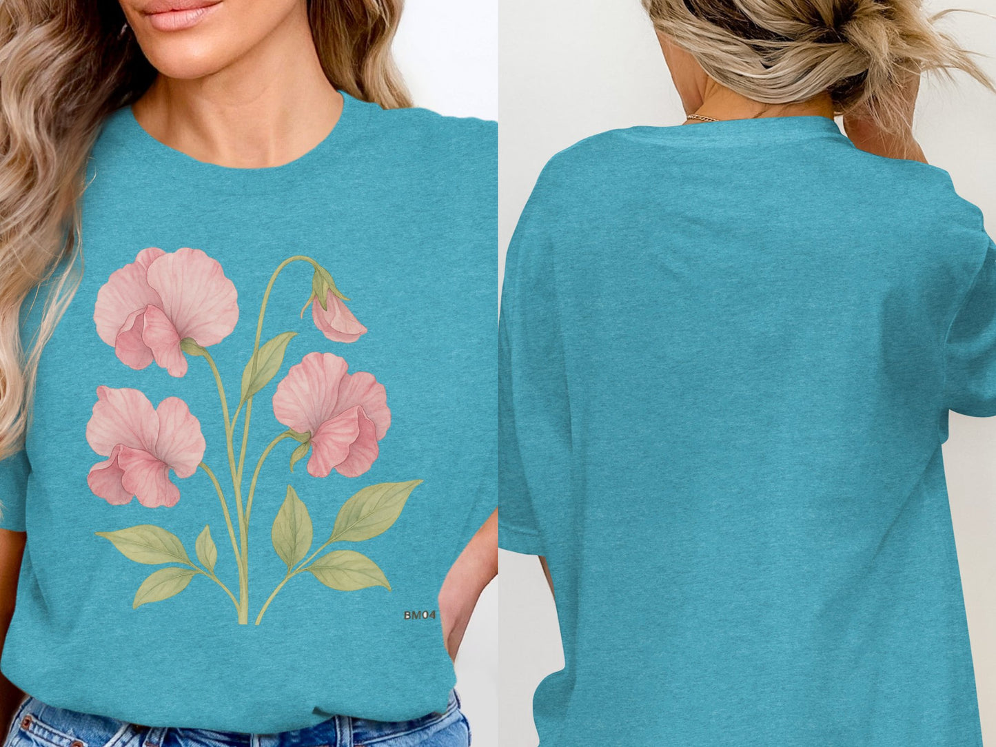 Beautiful Floral Graphic Teal Shirt Fashionable product type