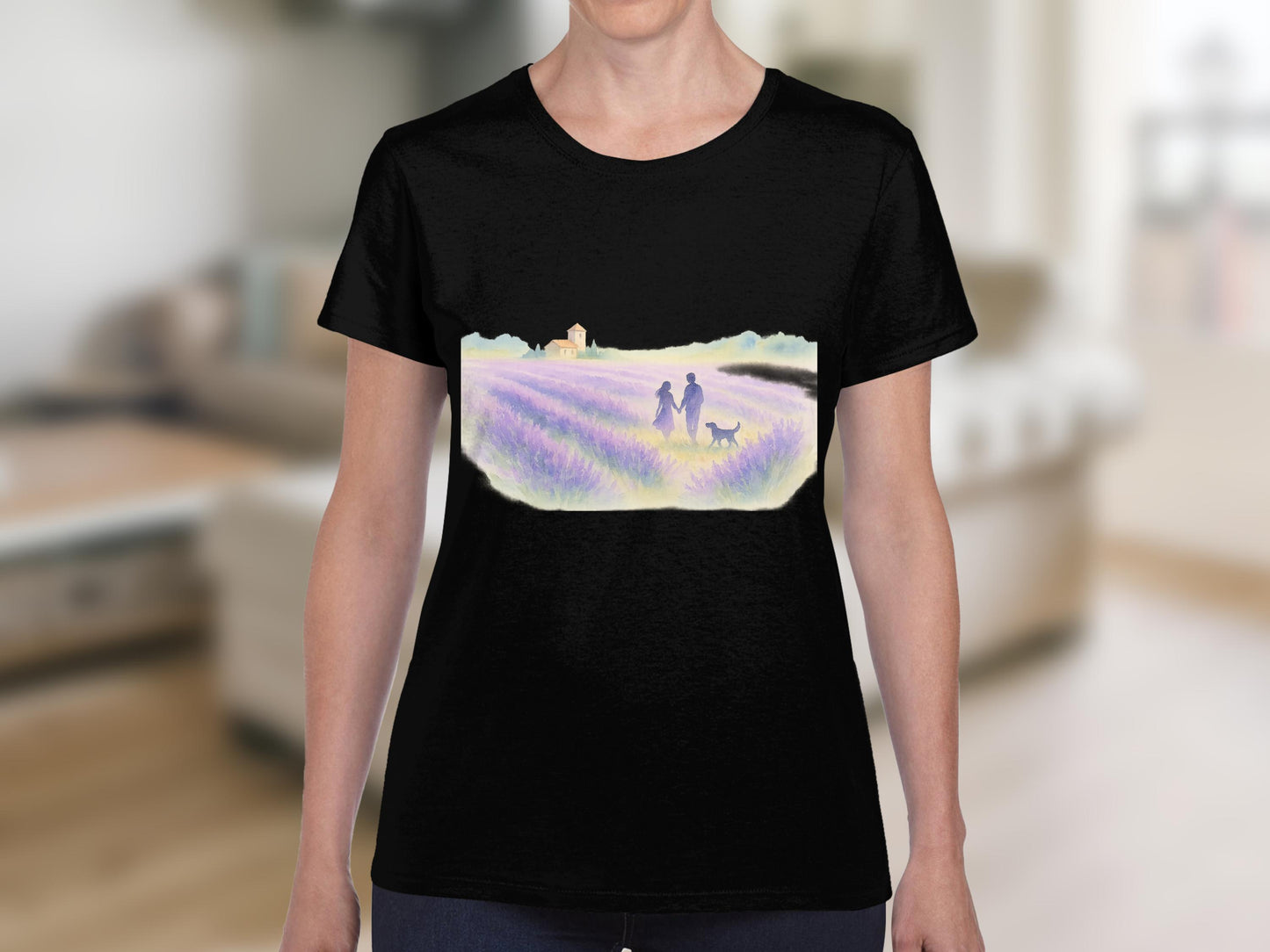 Lavender Field with Dog and Couple T-Shirt product type