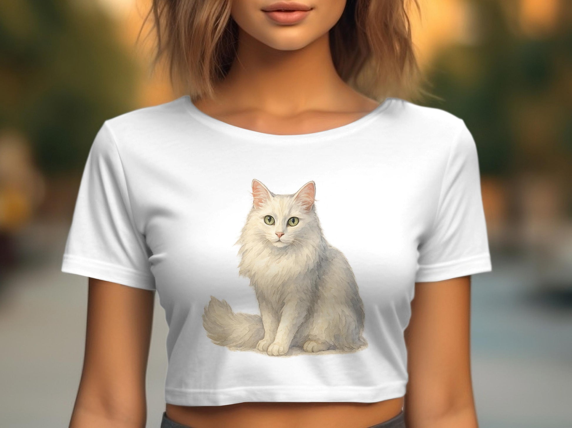 Cute Fluffy White Cat Graphic Design Crop Top product