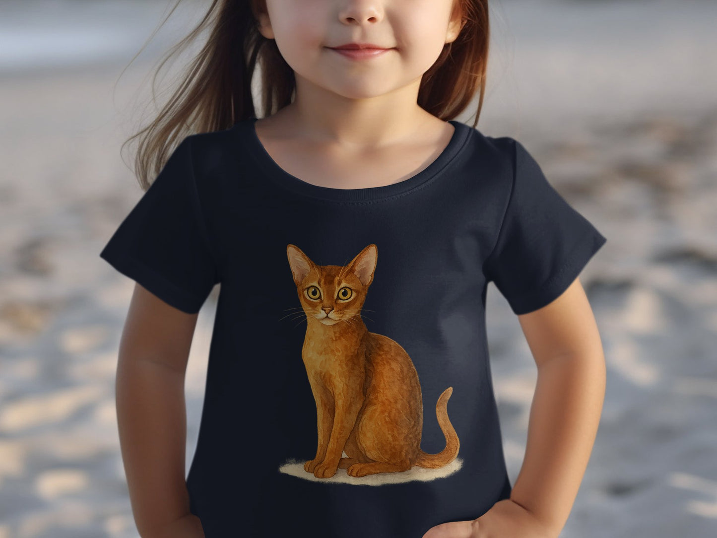 Cute Child Wearing Black Cat Print T-shirt product